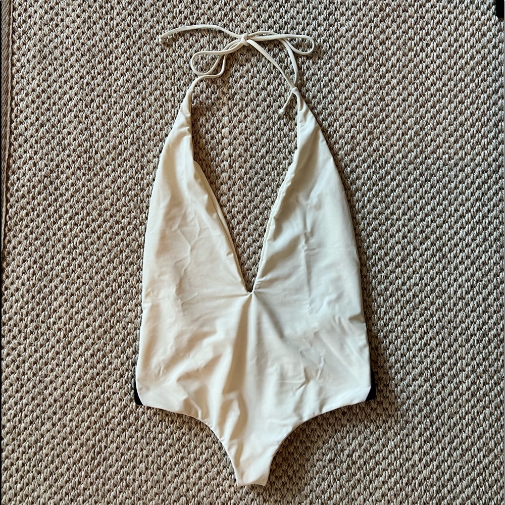 Mikoh One Piece V-Neck White with Black Stripes Size XS